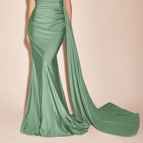 NEW LONG FORMAL ONE SHOULDER SLEEVELESS SHEATH STRETCH SATIN DRESS CD PT004C - Picture 10 of 10